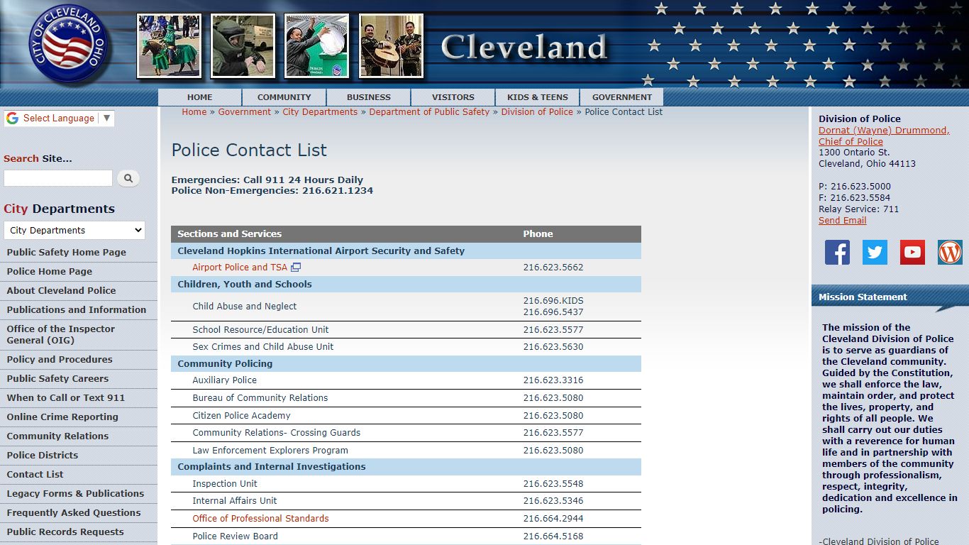 Police Contact List | City of Cleveland