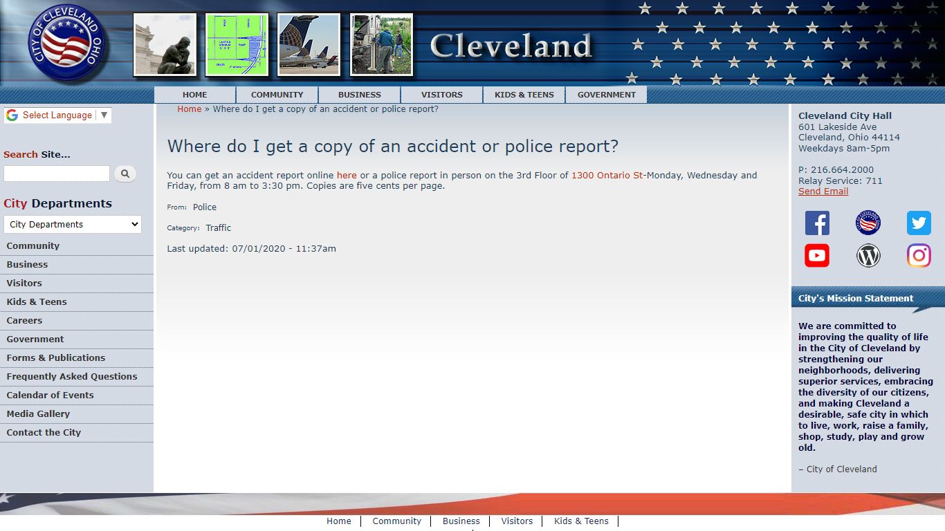 Where do I get a copy of an accident or police report? - Cleveland